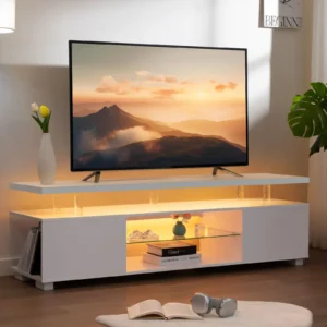 LED TV Stand White Entertainment Center, Gaming Center for 60 65 inch TV with Storage