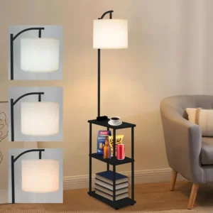 Narrow Side Table with USB Charging Station and AC Port, 3 Color Temperatures 12 W LED Bulb
