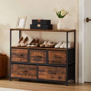 Shoe Cabinet Dresser With 5 Fabric Drawers Toy Storage TV Stand Multilayer Shoe Rack