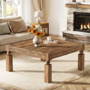 Square Wood Coffee Table, 39-Inch Farmhouse Coffee Table