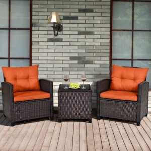3 Piece Patio Rattan Furniture Set Orange