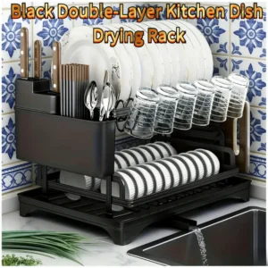 2-Tier Black Kitchen Dish Drying Rack