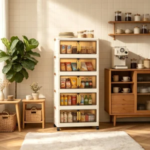Tier Foldable Plastic Storage Cabinet with Wheels
